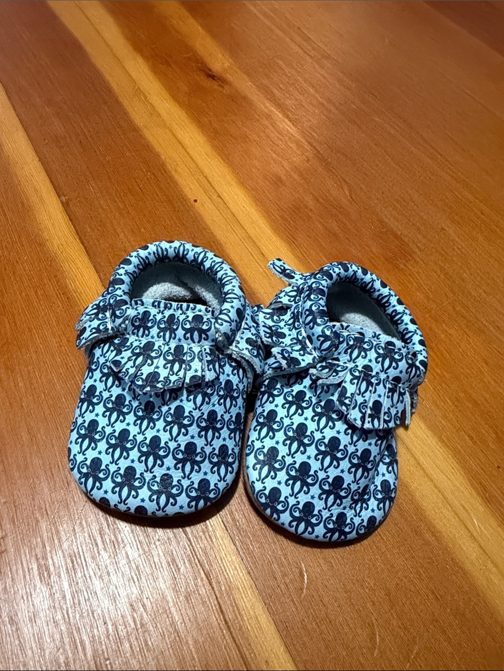 Freshly Picked Blue Octopus Patterned Kids Moccasins - Soft Baby Shoes